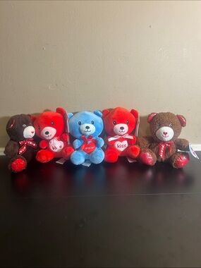 Plush Bears Bundle - Red, Blue, Brown Assortment. Five 6” Bears.